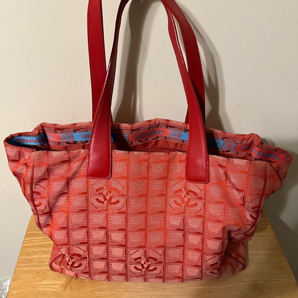 Chanel Red New Travel Line Nylon Tote